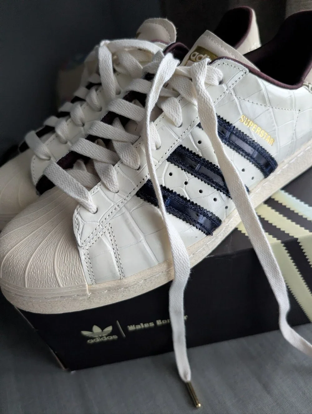 Adidas x Wales Bonner White Superstar Sneakers with Navy Stripes